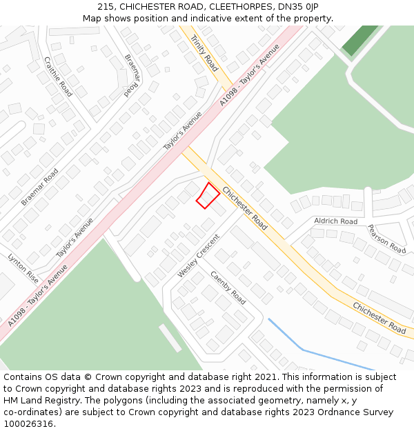 215, CHICHESTER ROAD, CLEETHORPES, DN35 0JP: Location map and indicative extent of plot