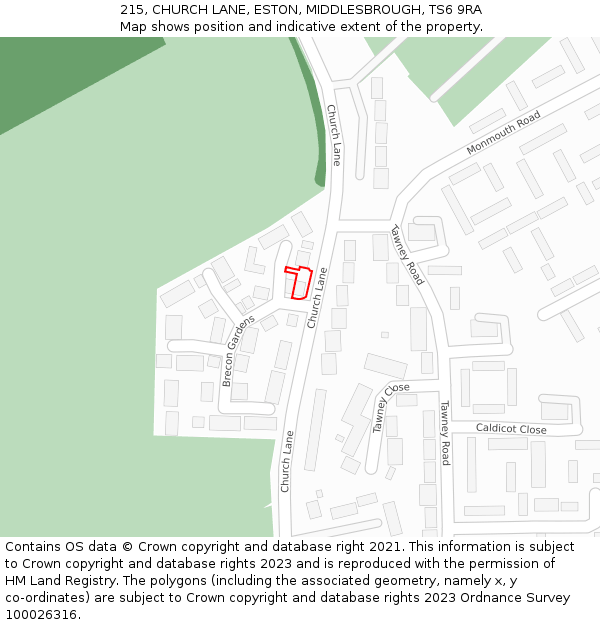 215, CHURCH LANE, ESTON, MIDDLESBROUGH, TS6 9RA: Location map and indicative extent of plot