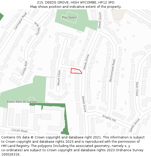 215, DEEDS GROVE, HIGH WYCOMBE, HP12 3PD: Location map and indicative extent of plot