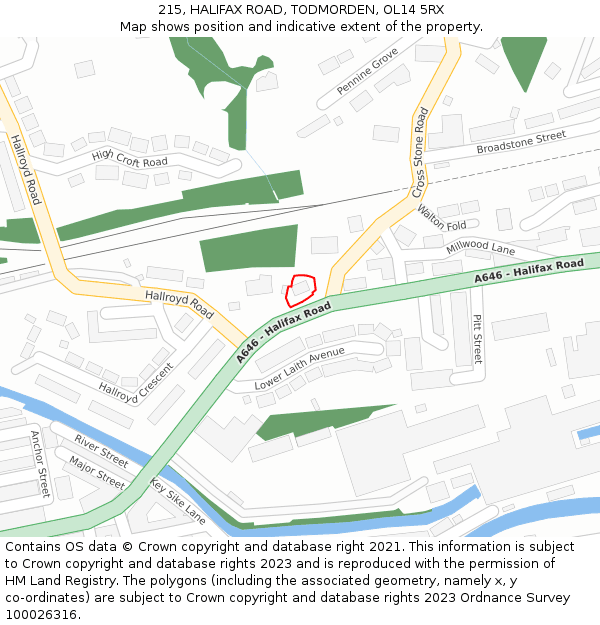215, HALIFAX ROAD, TODMORDEN, OL14 5RX: Location map and indicative extent of plot