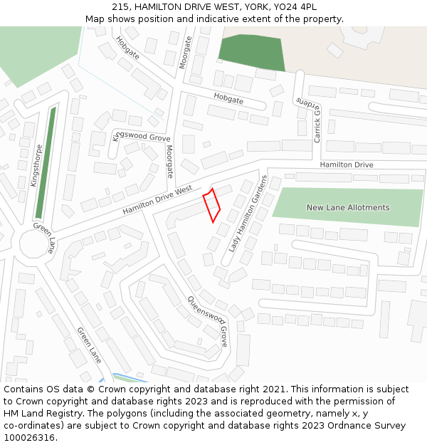 215, HAMILTON DRIVE WEST, YORK, YO24 4PL: Location map and indicative extent of plot