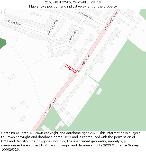 215, HIGH ROAD, CHIGWELL, IG7 5BJ: Location map and indicative extent of plot