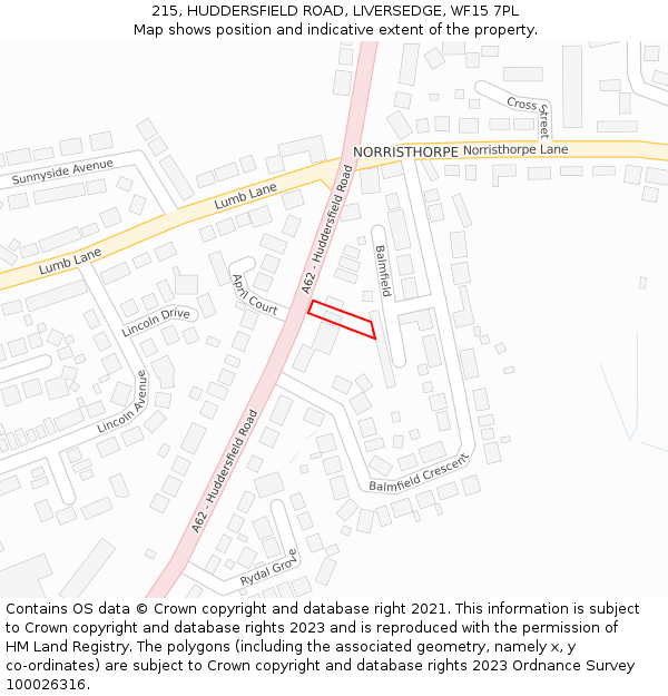 215, HUDDERSFIELD ROAD, LIVERSEDGE, WF15 7PL: Location map and indicative extent of plot