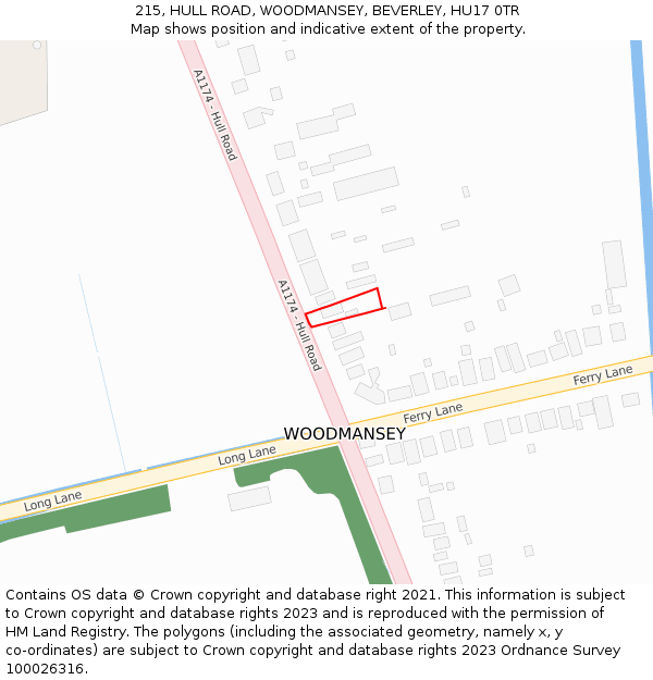 215, HULL ROAD, WOODMANSEY, BEVERLEY, HU17 0TR: Location map and indicative extent of plot
