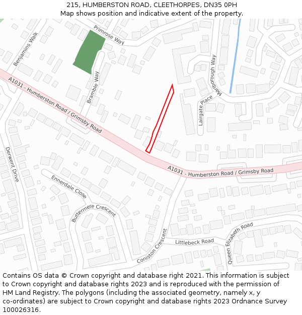 215, HUMBERSTON ROAD, CLEETHORPES, DN35 0PH: Location map and indicative extent of plot