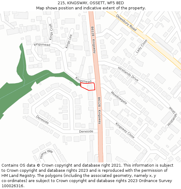 215, KINGSWAY, OSSETT, WF5 8ED: Location map and indicative extent of plot