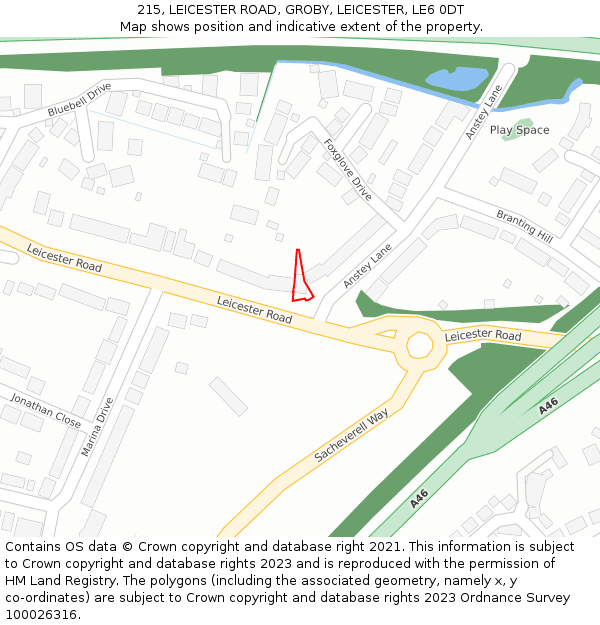 215, LEICESTER ROAD, GROBY, LEICESTER, LE6 0DT: Location map and indicative extent of plot