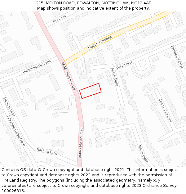 215, MELTON ROAD, EDWALTON, NOTTINGHAM, NG12 4AF: Location map and indicative extent of plot