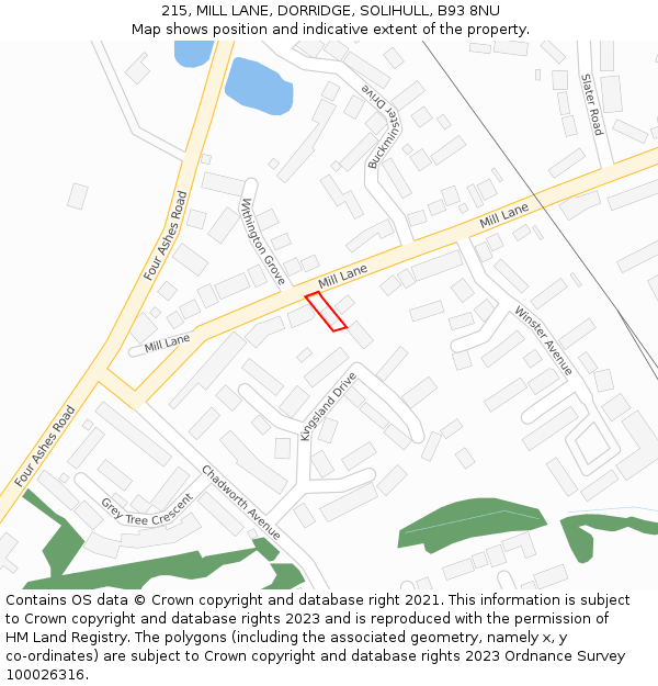 215, MILL LANE, DORRIDGE, SOLIHULL, B93 8NU: Location map and indicative extent of plot