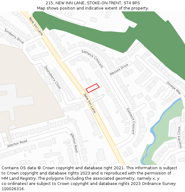 215, NEW INN LANE, STOKE-ON-TRENT, ST4 8PS: Location map and indicative extent of plot