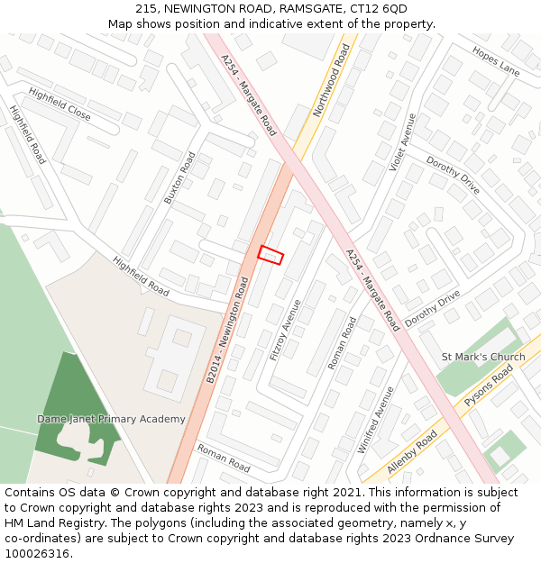 215, NEWINGTON ROAD, RAMSGATE, CT12 6QD: Location map and indicative extent of plot