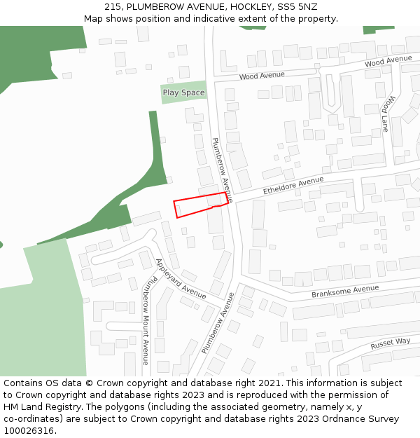 215, PLUMBEROW AVENUE, HOCKLEY, SS5 5NZ: Location map and indicative extent of plot