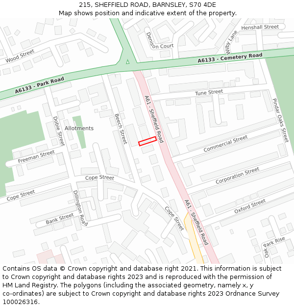 215, SHEFFIELD ROAD, BARNSLEY, S70 4DE: Location map and indicative extent of plot