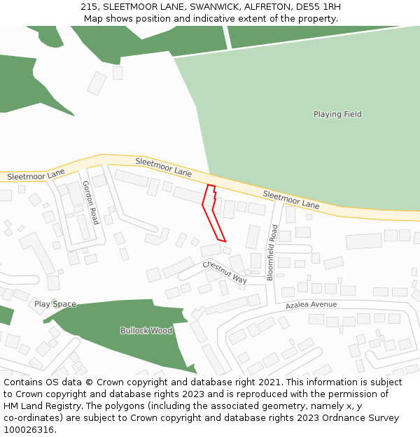 215, SLEETMOOR LANE, SWANWICK, ALFRETON, DE55 1RH: Location map and indicative extent of plot