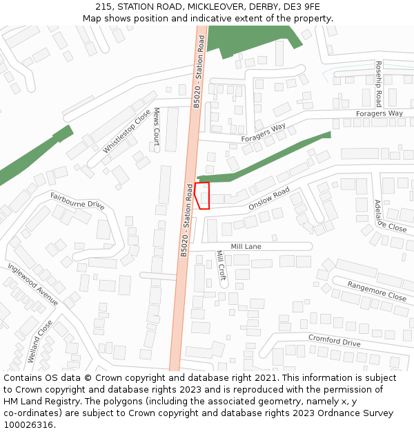 215, STATION ROAD, MICKLEOVER, DERBY, DE3 9FE: Location map and indicative extent of plot