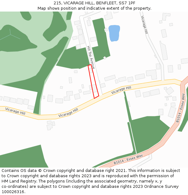 215, VICARAGE HILL, BENFLEET, SS7 1PF: Location map and indicative extent of plot