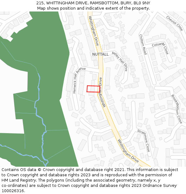 215, WHITTINGHAM DRIVE, RAMSBOTTOM, BURY, BL0 9NY: Location map and indicative extent of plot