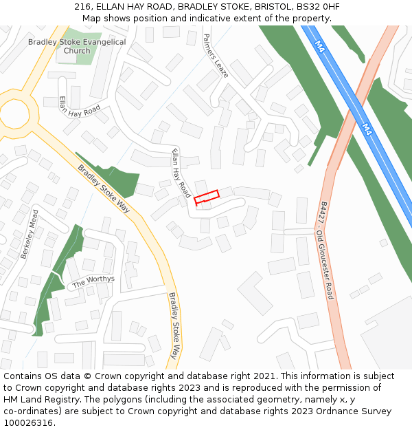 216, ELLAN HAY ROAD, BRADLEY STOKE, BRISTOL, BS32 0HF: Location map and indicative extent of plot