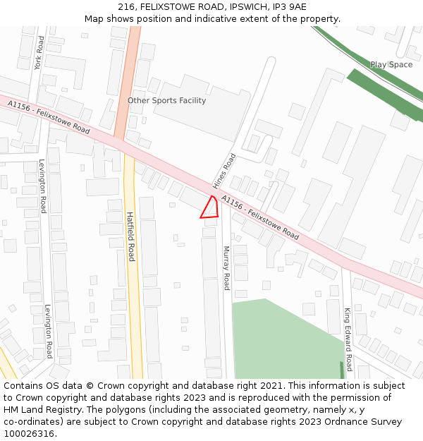 216, FELIXSTOWE ROAD, IPSWICH, IP3 9AE: Location map and indicative extent of plot