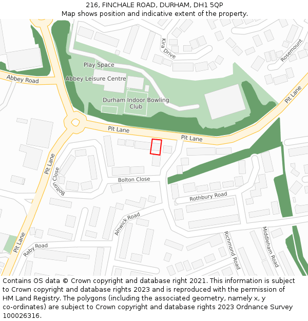 216, FINCHALE ROAD, DURHAM, DH1 5QP: Location map and indicative extent of plot