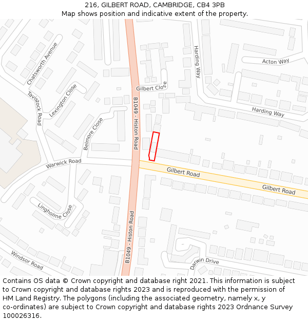 216, GILBERT ROAD, CAMBRIDGE, CB4 3PB: Location map and indicative extent of plot