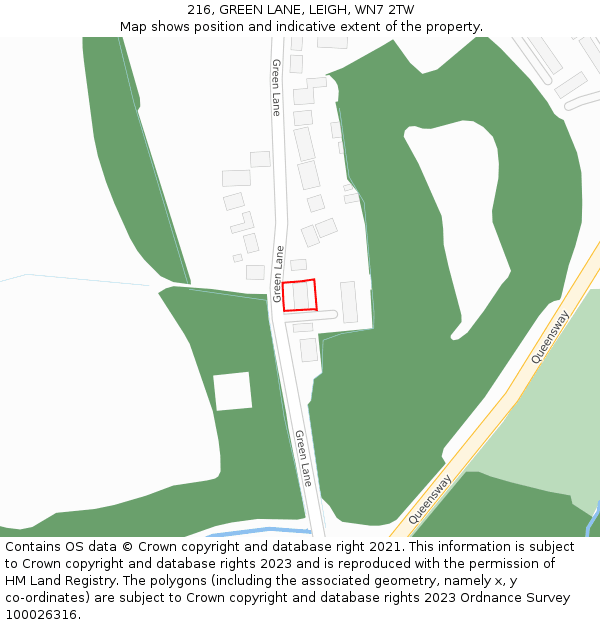 216, GREEN LANE, LEIGH, WN7 2TW: Location map and indicative extent of plot