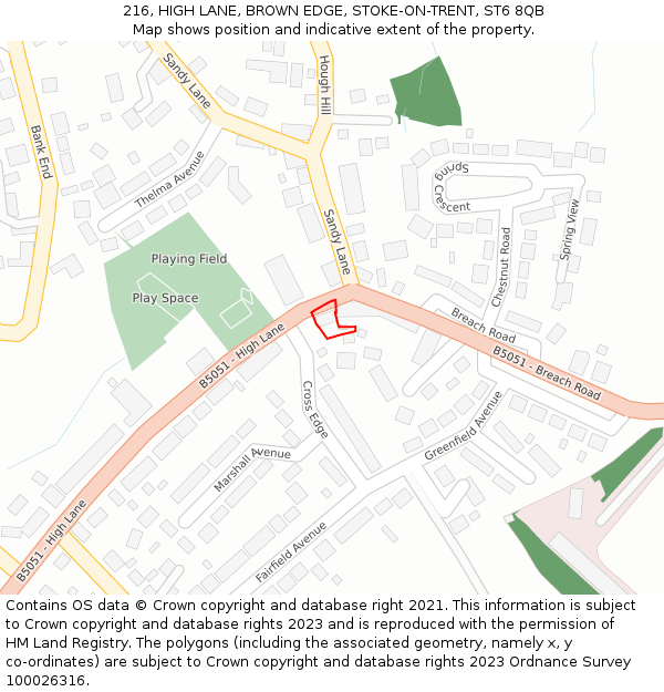 216, HIGH LANE, BROWN EDGE, STOKE-ON-TRENT, ST6 8QB: Location map and indicative extent of plot