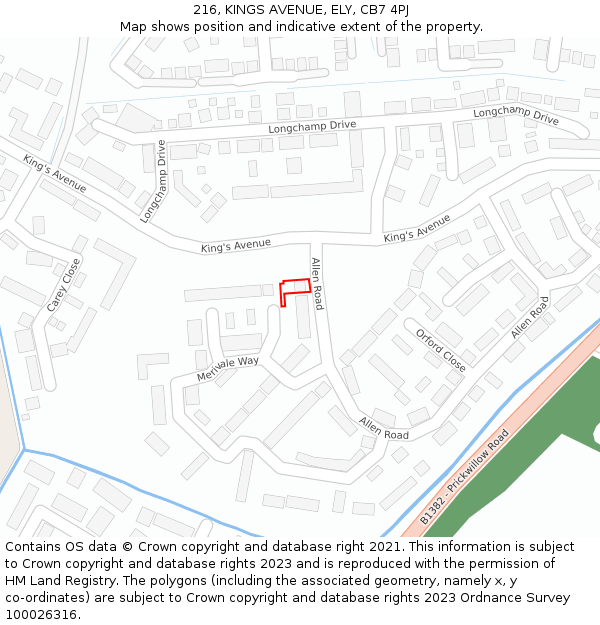 216, KINGS AVENUE, ELY, CB7 4PJ: Location map and indicative extent of plot