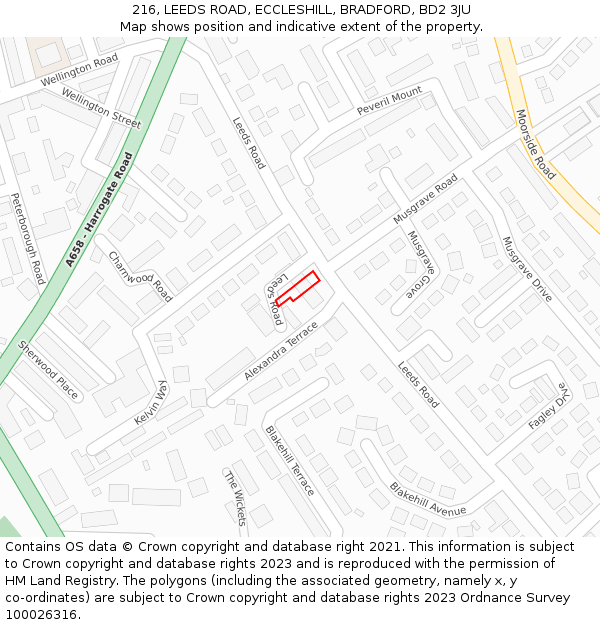 216, LEEDS ROAD, ECCLESHILL, BRADFORD, BD2 3JU: Location map and indicative extent of plot