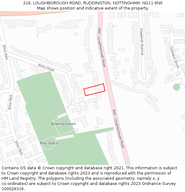 216, LOUGHBOROUGH ROAD, RUDDINGTON, NOTTINGHAM, NG11 6NX: Location map and indicative extent of plot