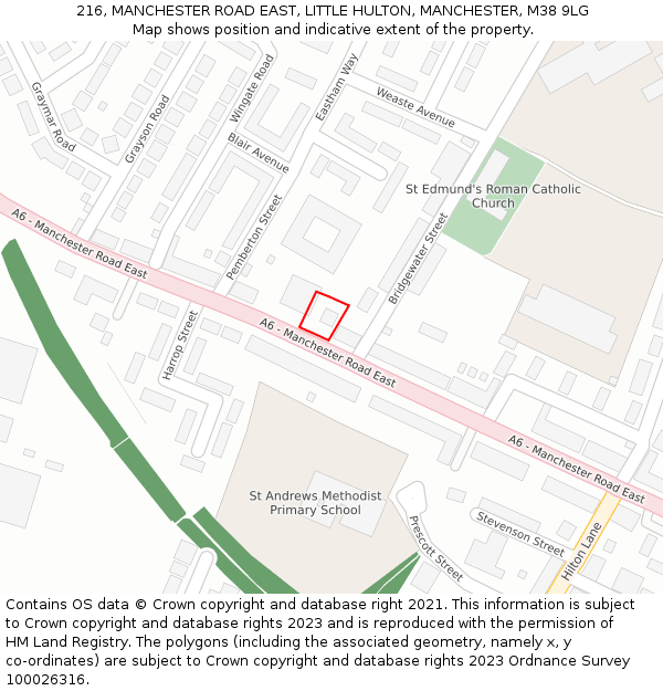 216, MANCHESTER ROAD EAST, LITTLE HULTON, MANCHESTER, M38 9LG: Location map and indicative extent of plot