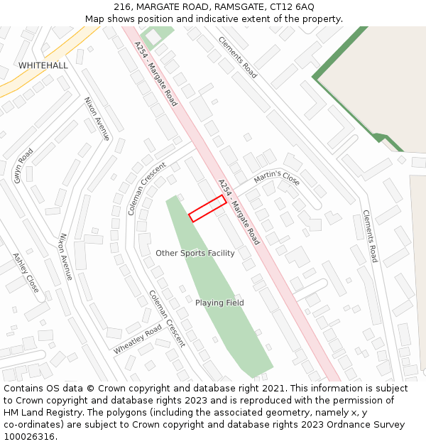 216, MARGATE ROAD, RAMSGATE, CT12 6AQ: Location map and indicative extent of plot