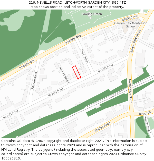 216, NEVELLS ROAD, LETCHWORTH GARDEN CITY, SG6 4TZ: Location map and indicative extent of plot