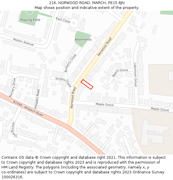 216, NORWOOD ROAD, MARCH, PE15 8JN: Location map and indicative extent of plot