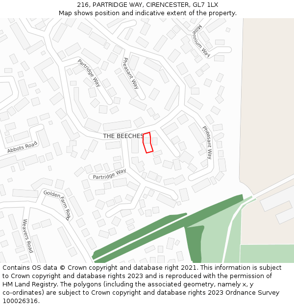 216, PARTRIDGE WAY, CIRENCESTER, GL7 1LX: Location map and indicative extent of plot