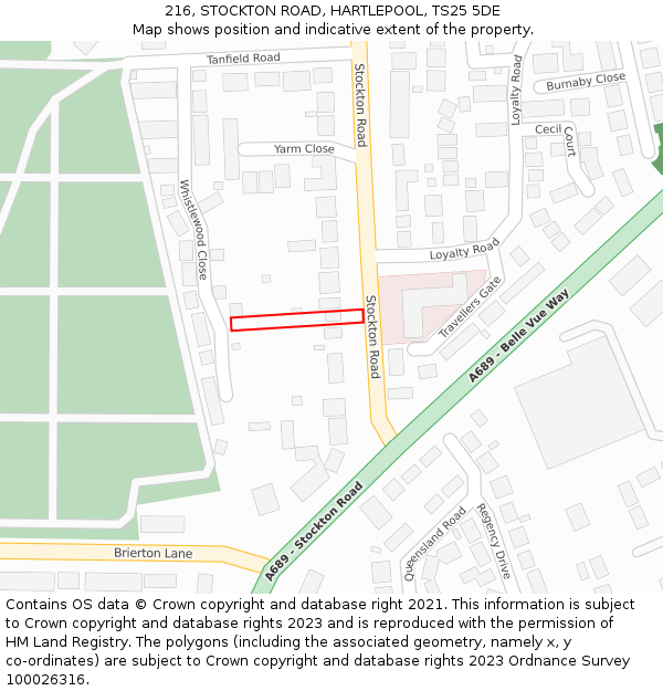 216, STOCKTON ROAD, HARTLEPOOL, TS25 5DE: Location map and indicative extent of plot
