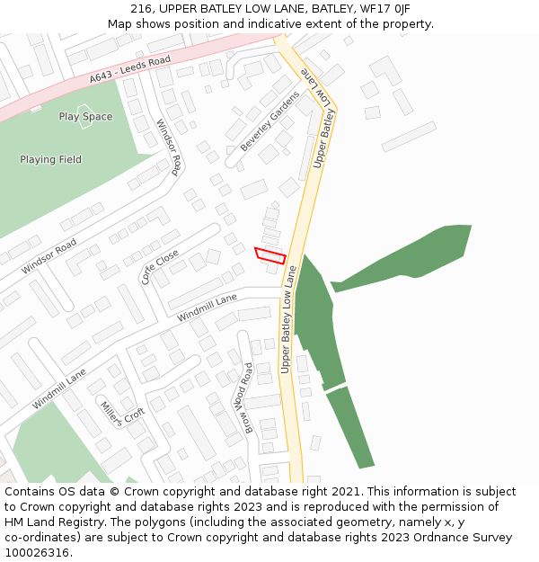 216, UPPER BATLEY LOW LANE, BATLEY, WF17 0JF: Location map and indicative extent of plot