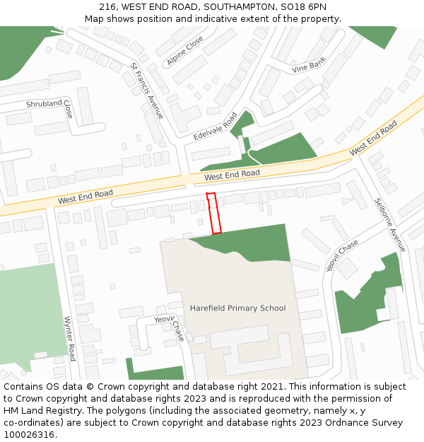 216, WEST END ROAD, SOUTHAMPTON, SO18 6PN: Location map and indicative extent of plot