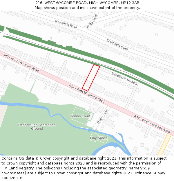 216, WEST WYCOMBE ROAD, HIGH WYCOMBE, HP12 3AR: Location map and indicative extent of plot