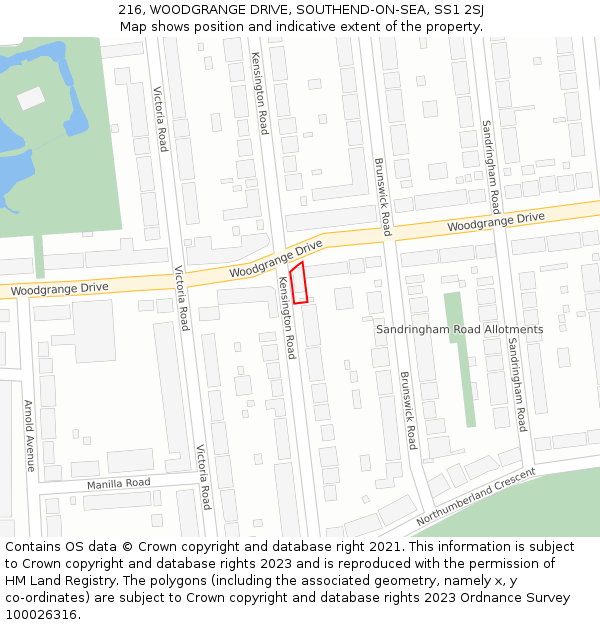 216, WOODGRANGE DRIVE, SOUTHEND-ON-SEA, SS1 2SJ: Location map and indicative extent of plot