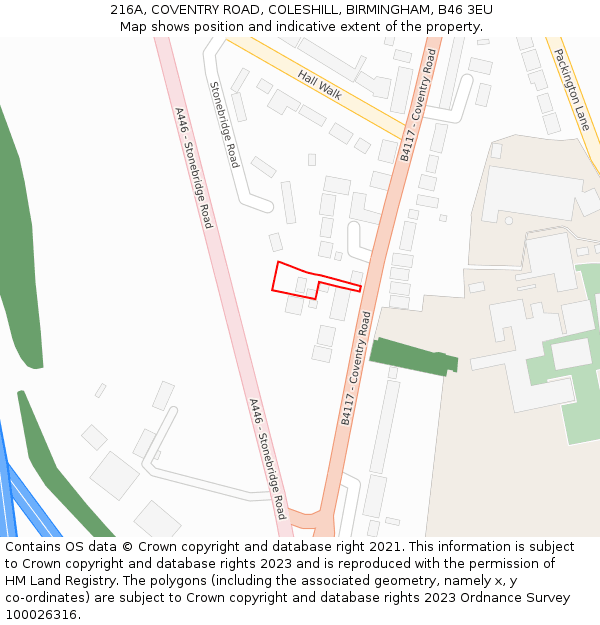 216A, COVENTRY ROAD, COLESHILL, BIRMINGHAM, B46 3EU: Location map and indicative extent of plot