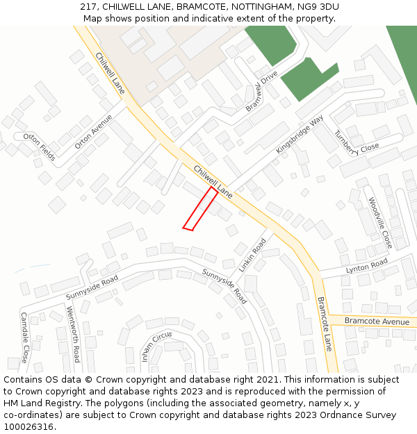 217, CHILWELL LANE, BRAMCOTE, NOTTINGHAM, NG9 3DU: Location map and indicative extent of plot