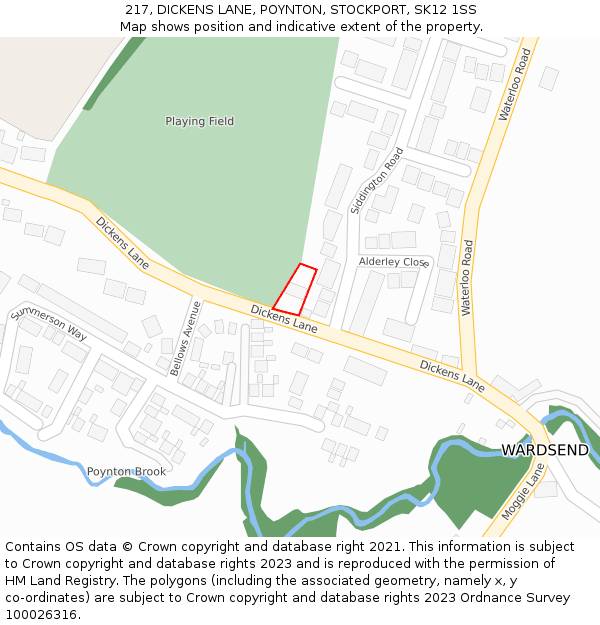 217, DICKENS LANE, POYNTON, STOCKPORT, SK12 1SS: Location map and indicative extent of plot