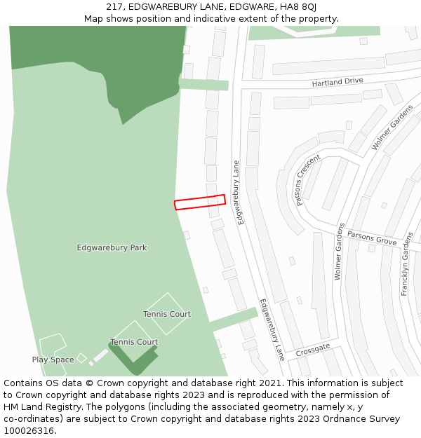 217, EDGWAREBURY LANE, EDGWARE, HA8 8QJ: Location map and indicative extent of plot