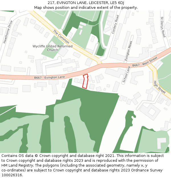 217, EVINGTON LANE, LEICESTER, LE5 6DJ: Location map and indicative extent of plot