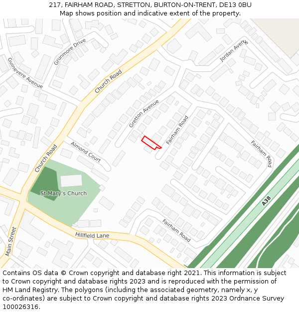 217, FAIRHAM ROAD, STRETTON, BURTON-ON-TRENT, DE13 0BU: Location map and indicative extent of plot