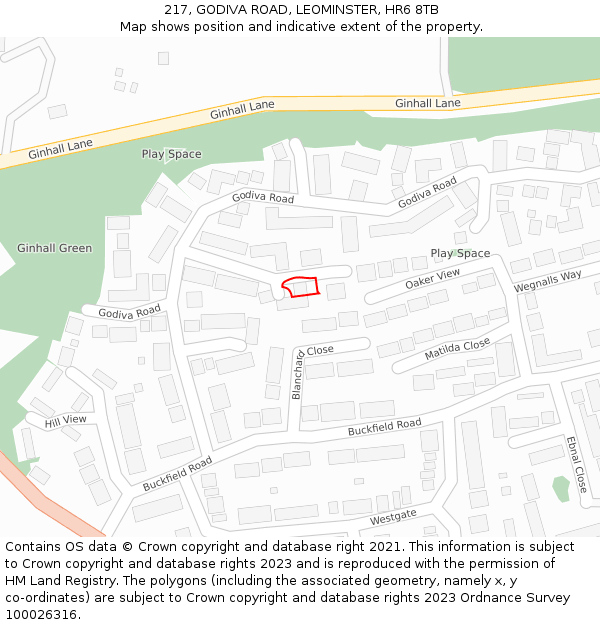 217, GODIVA ROAD, LEOMINSTER, HR6 8TB: Location map and indicative extent of plot