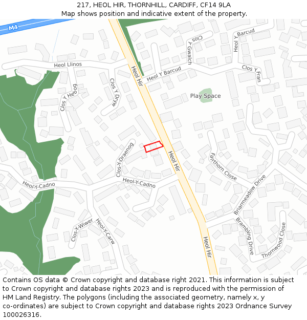 217, HEOL HIR, THORNHILL, CARDIFF, CF14 9LA: Location map and indicative extent of plot