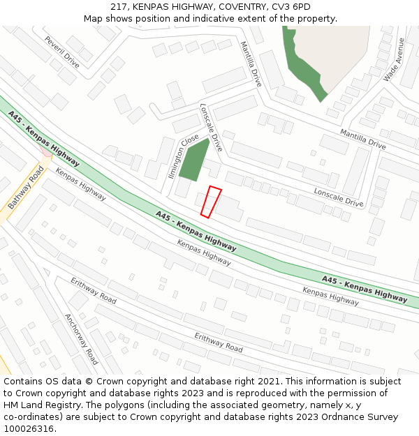 217, KENPAS HIGHWAY, COVENTRY, CV3 6PD: Location map and indicative extent of plot