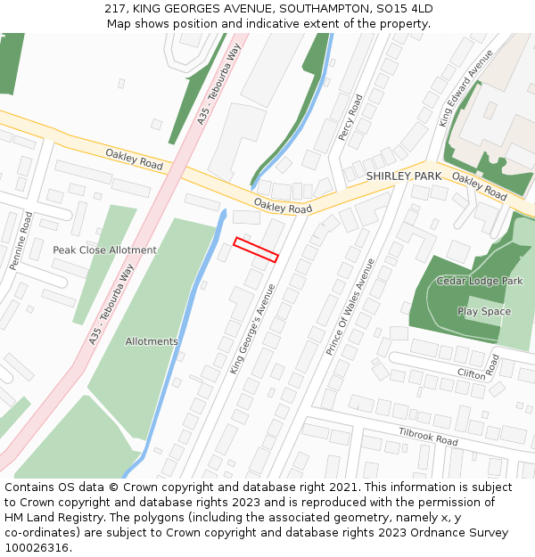 217, KING GEORGES AVENUE, SOUTHAMPTON, SO15 4LD: Location map and indicative extent of plot